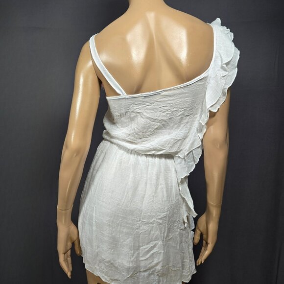 Y2K White Sleeveless Mini Dress Ruffled Pink Rosette Size s Fairy Boho Festival - Picture 7 of 9